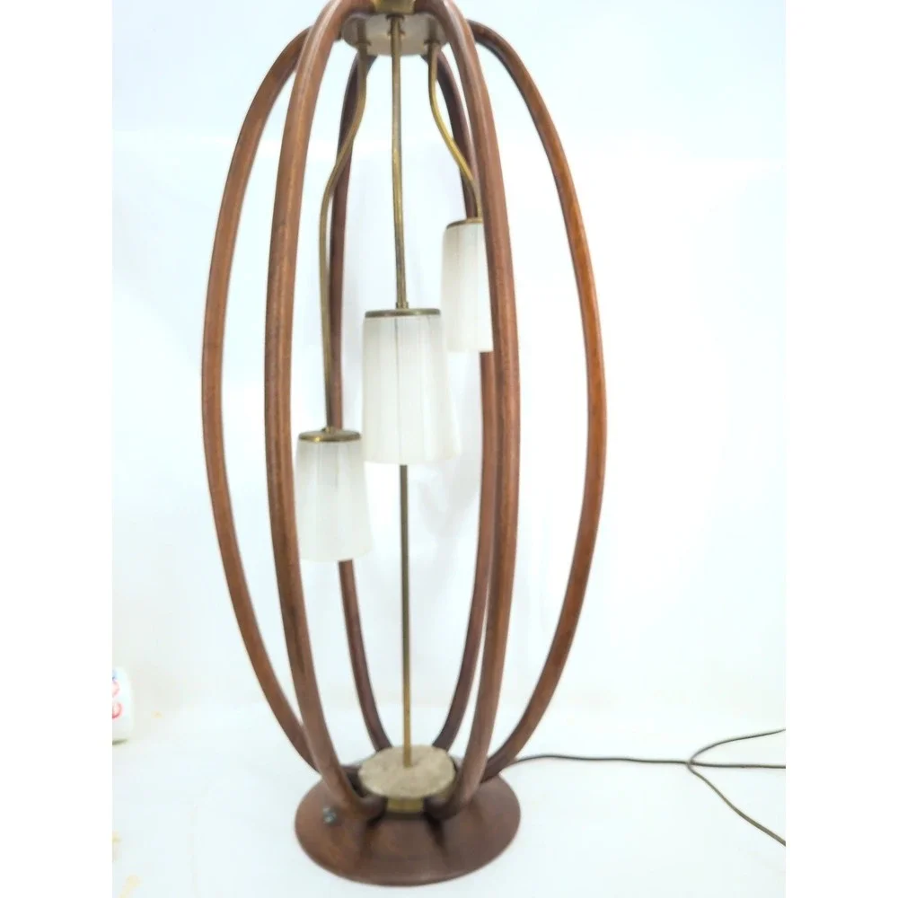 Vintage MCM Majestic Lamp 3 Light Walnut Birdcage 36
